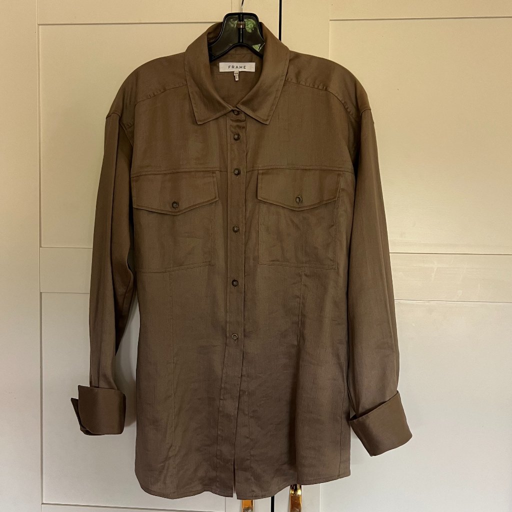 Frame Fitted Button Down Shirt Taupe M Sleek Minimal Modern